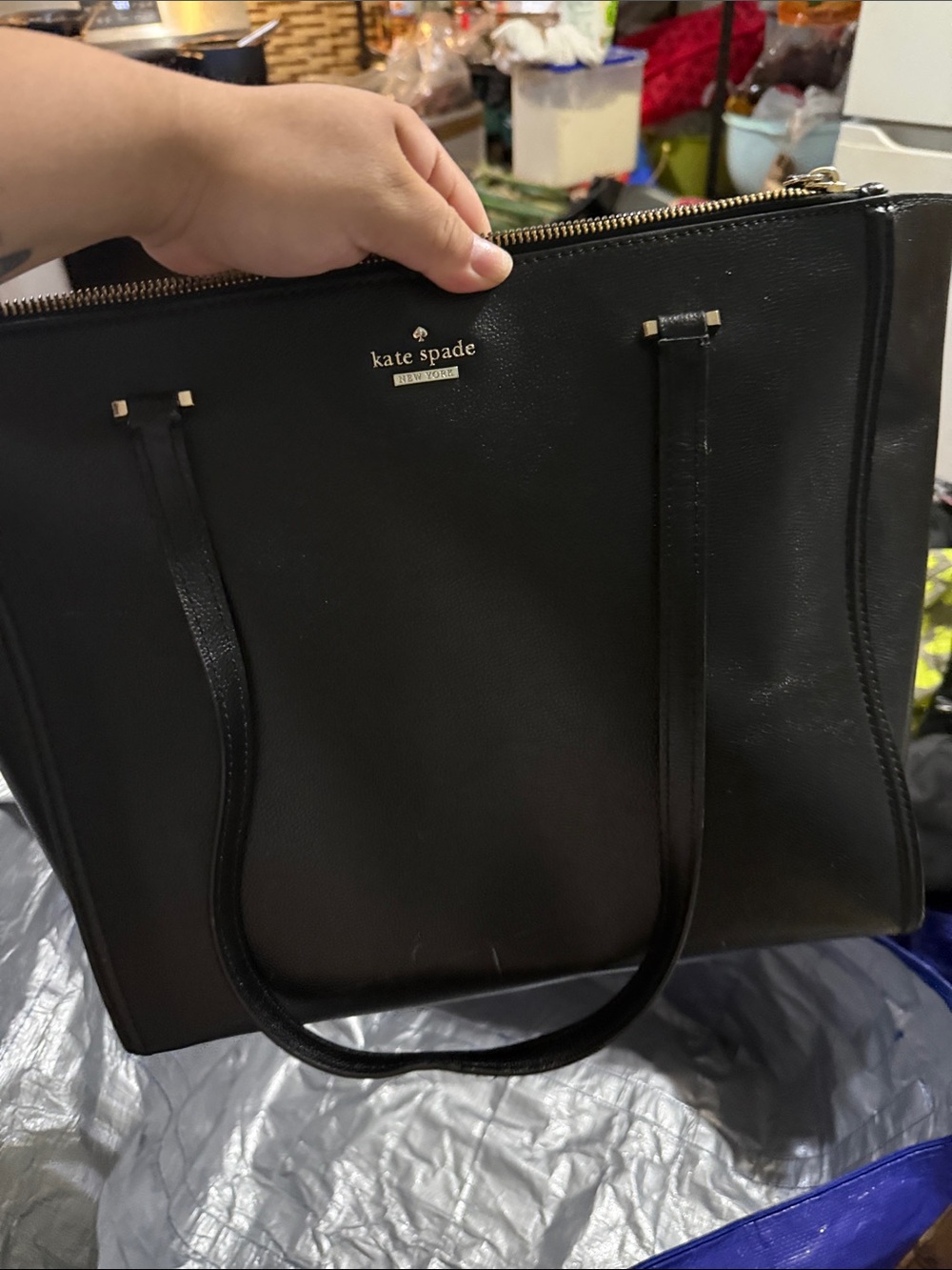 kate spade Black Leather Tote with Gold Hardware
